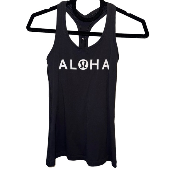 RARE! LULULEMON Aloha Graphic Black Cool Racerback Tank Top Size 4/6 - Picture 1 of 9
